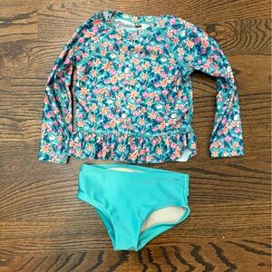 Tea Collection Floral Kids Rashguard Set - Blue and Pink